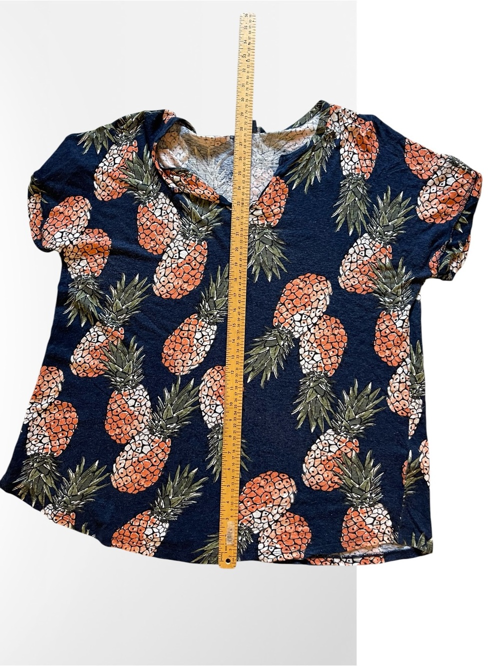 Lucky Brand Navy Pineapple Print V-Neck Top - Picture 6 of 7